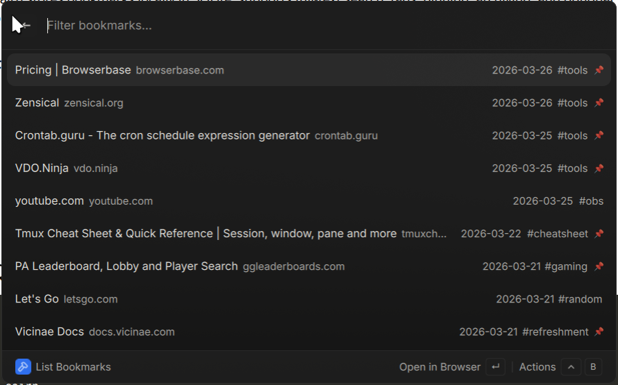 List all bookmarks in Vicinae