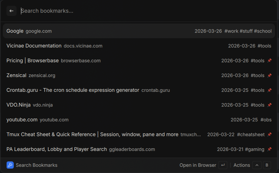 Search bookmarks from Vicinae